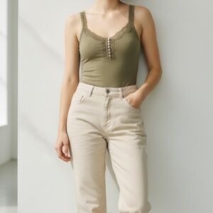 Rue 21 Olive Green Strapless Lace Trim Bodysuit. Size L